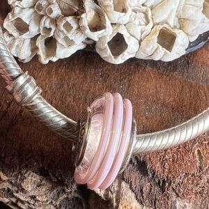 Authentic Pandora Bead Glass Charm Pink Ribbon Murano Easter Girl